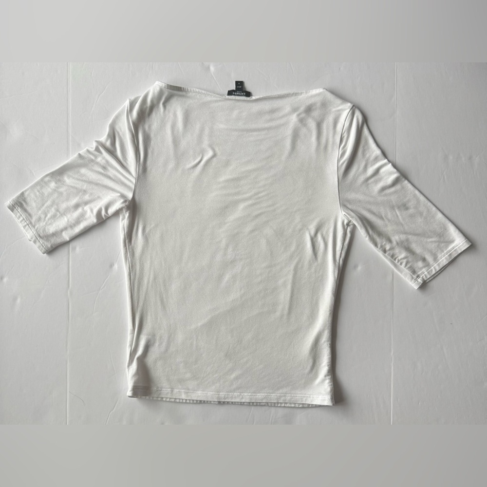 Express Supersoft Fitted Boat Neck Elbow Sleeve Tee White Size S - Picture 2 of 9